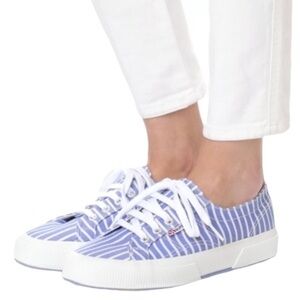 Superga 2750 Fabricshirt Blue/White Preppy Striped Sneakers S00BQP0 Size 8